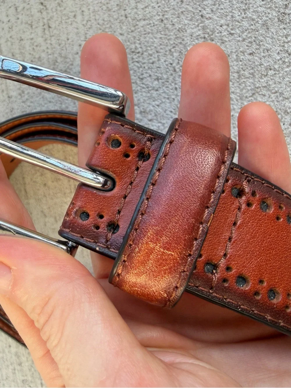 Johnston & Murphy Genuine Leather Brown Brogue Dress Belt Size 40